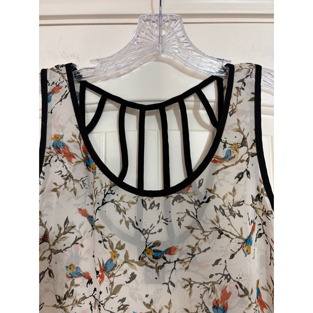 Wet Seal Sheer Bird Print Strappy Cage Back Tank Top Cream M Sleeveless Y2K - Picture 4 of 8